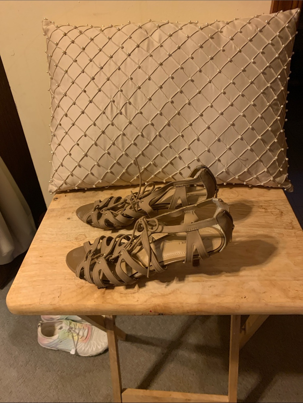 Tahari Taupe Lace-Up Gladiator Sandals with Back Zip